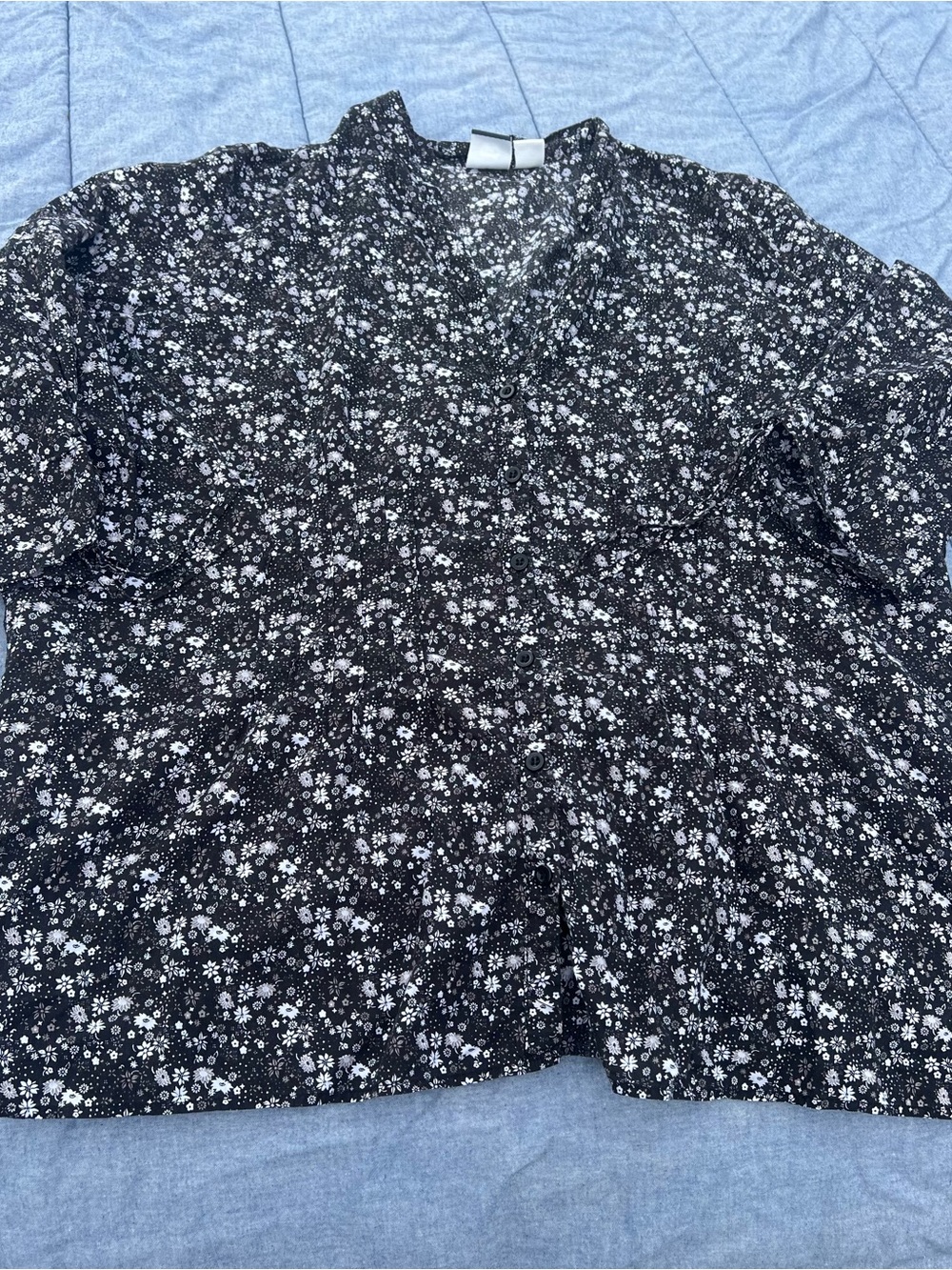 Route 66 Black Button-Down Mini Floral Print Shirt Cotton Lightweight Size 1X